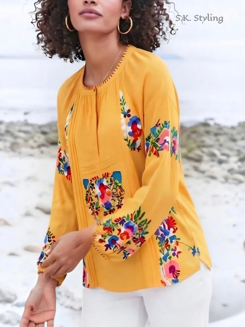 Sundance Fabled Flower Vibrant Bohemian Embroidered Peasant Top Festival size M